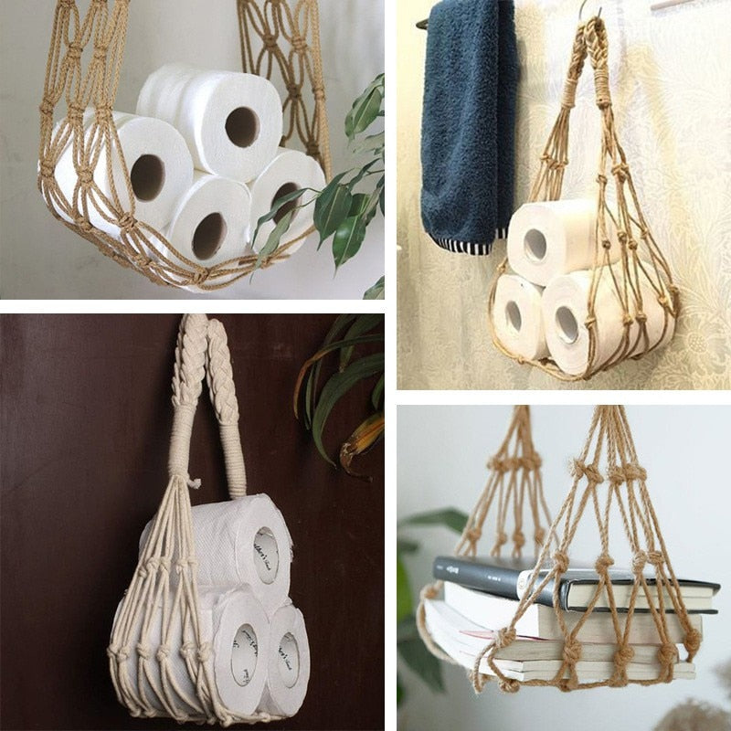 Cotton Macrame Hanging Storage Rack